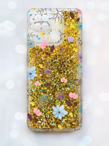 Чохол з плаваючими блискітками на Xiaomi Redmi 10С Золотий :: Квітковий фон (принт 267)