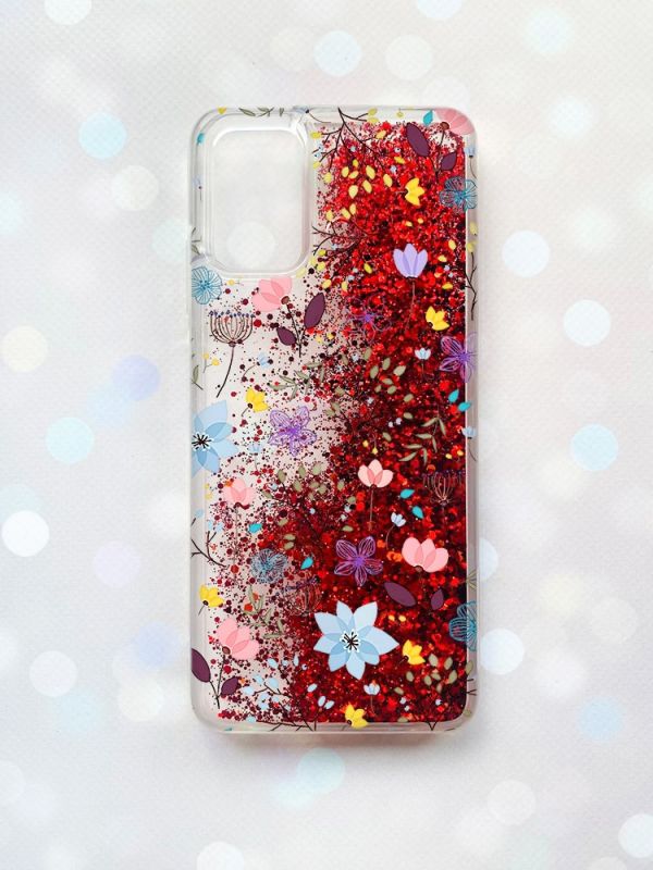 Чохол з плаваючими блискітками для Samsung Galaxy A03s (A037) Червоний :: Квітковий фон (принт 267)
