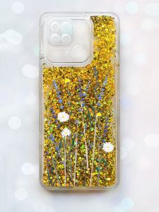 Чохол з плаваючими блискітками на Xiaomi Redmi 10С Золотий :: Польові квіти (принт 270)