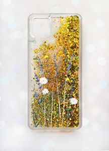 Чохол з плаваючими блискітками Samsung A12 Золотий :: Польові квіти (принт 270)