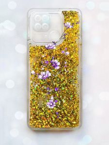 Чохол з плаваючими блискітками на Xiaomi Redmi 10С Золотий :: Гілочка квітів (принт 278)