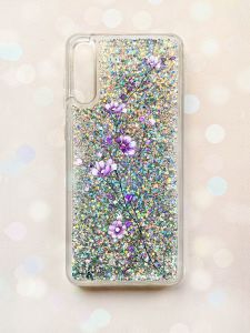 Чохол з плаваючими блискітками на Samsung Galaxy A50 (2019) A505F Срібний :: Гілочка квітів (принт 278)