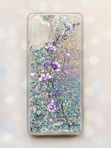 Чохол з плаваючими блискітками Samsung Galaxy A32 Срібний :: Гілочка квітів (принт 278)