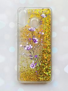 Чохол з плаваючими блискітками на Samsung Galaxy А30(2019) А305/A20 Золотий :: Гілочка квітів (принт 278)