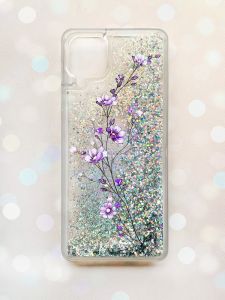Чохол з плаваючими блискітками Samsung Galaxy A12 Срібний :: Гілочка квітів (принт 278)