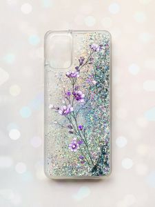 Чохол з плаваючими блискітками для Samsung Galaxy A03s (A037) Срібний :: Гілочка квітів (принт 278)