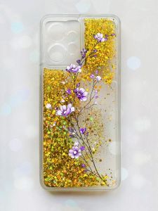 Чохол з плаваючими блискітками Xiaomi Redmi Note 12 4G Золотий :: Гілочка квітів (принт 278)