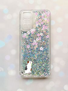 Чохол з плаваючими блискітками на Xiaomi Redmi Note 11 Срібний :: Котик і сакура (принт 283)