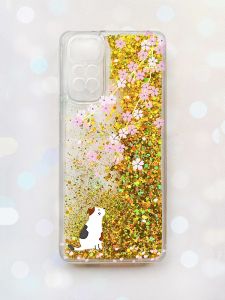 Чохол з плаваючими блискітками на Xiaomi Redmi Note 11 Золотий :: Котик і сакура (принт 283)