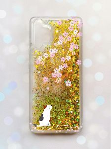 Чохол з плаваючими блискітками Samsung Galaxy A32 Золотий :: Котик і сакура (принт 283)