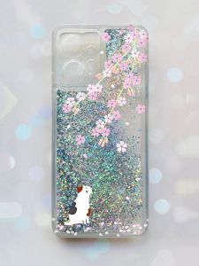 Чохол з плаваючими блискітками Xiaomi Redmi Note 12 4G Срібний :: Котик і сакура (принт 283)