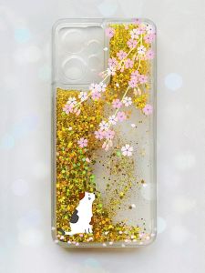 Чохол з плаваючими блискітками Xiaomi Redmi Note 12 4G Золотий :: Котик і сакура (принт 283)