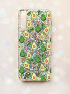 Чохол з плаваючими блискітками на Samsung Galaxy A50 (2019) A505F Срібний :: Авокадо з котиками (принт 301)