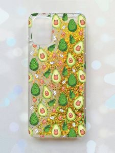 Чохол з плаваючими блискітками для Samsung Galaxy A03s (A037) Золотий :: Авокадо з котиками (принт 301)