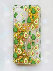 Чохол з плаваючими блискітками Xiaomi Redmi Note 12 4G Золотий :: Авокадо з котиками (принт 301)