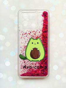 Чохол з плаваючими блискітками на Xiaomi Redmi 12C Рожевий :: Котик Авокадо (принт 306)