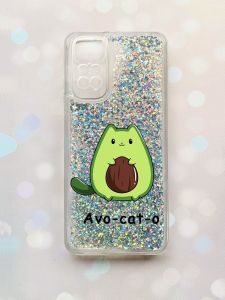 Чохол з плаваючими блискітками на Xiaomi Redmi Note 11 Срібний :: Котик Авокадо (принт 306)