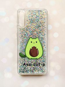 Чохол з плаваючими блискітками на Samsung Galaxy A50 (2019) A505F Срібний :: Котик Авокадо (принт 306)