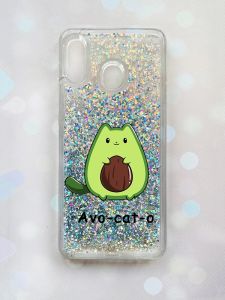 Чохол з плаваючими блискітками на Samsung Galaxy А30(2019) А305/A20 Срібний :: Котик Авокадо (принт 306)
