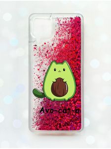 Чохол з плаваючими блискітками Samsung Galaxy A12 Рожевий :: Котик Авокадо (принт 306)