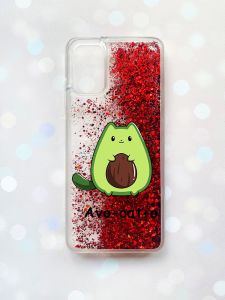 Чохол з плаваючими блискітками для Samsung Galaxy A03s (A037) Червоний :: Котик Авокадо (принт 306)