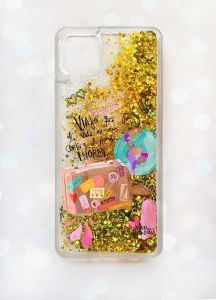 Чохол з плаваючими блискітками Samsung A12 Золотий :: Настрій подорожувати (принт 329)