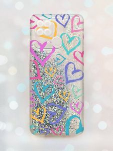 Чохол з плаваючими блискітками на Xiaomi Redmi 10С Срібний :: Різнокольорові сердечка (принт 332)