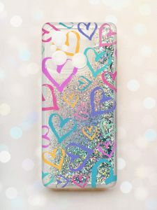 Чохол з плаваючими блискітками на Xiaomi Redmi 12C Срібний :: Різнокольорові сердечка (принт 332)