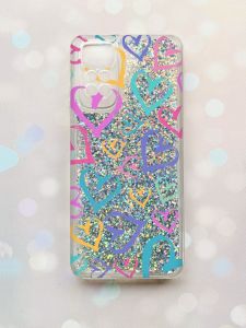 Чохол з плаваючими блискітками на Xiaomi Redmi Note 11 Срібний :: Різнокольорові сердечка (принт 332)