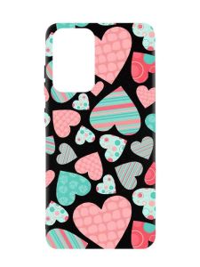 Матовий чорний чохол на Samsung Galaxy A52  :: Різнокольорові сердечка (принт 334)