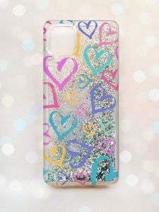 Чохол з плаваючими блискітками Samsung Galaxy A12 Срібний :: Різнокольорові сердечка (принт 332)