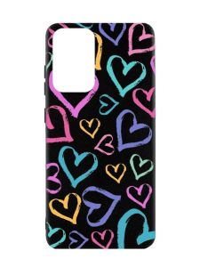 Матовий чорний чохол на Samsung Galaxy A52  :: Різнокольорові сердечка (принт 332)