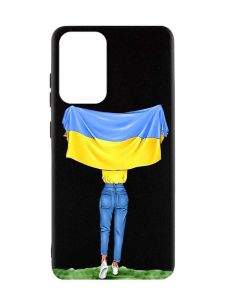 Матовий чорний чохол на Samsung Galaxy A52  :: Дівчина з прапором (принт 263)
