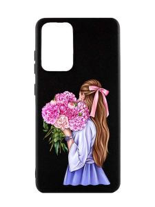 Матовий чорний чохол на Samsung Galaxy A52  :: Дівчина з півоніями (принт 11)