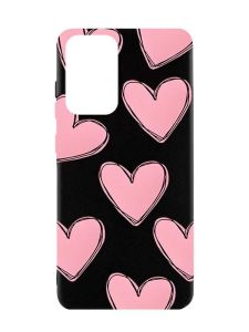 Матовий чорний чохол на Samsung Galaxy A52  :: Сердечка рожеві (принт 78)