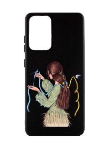 Матовий чорний чохол на Samsung Galaxy A52  :: Дівчина з ластівками (принт 16)