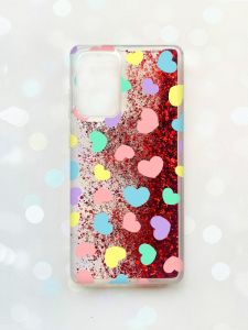 Чохол з плаваючими блискітками на Samsung Galaxy A52 (A525) Червоний :: Різнокольорові сердечка (принт 335)