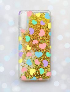 Чохол з плаваючими блискітками на Samsung Galaxy A50 (2019) A505F Золотий :: Сердечка (принт 335)