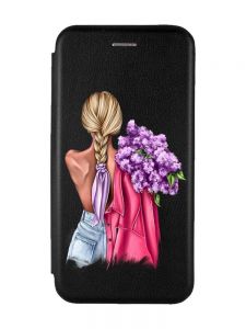 Чохол-книжка з малюнком для iPhone 7, 8 Чорний :: Дівчина з бузком (принт 7)