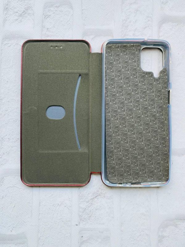 Чохол книжка з малюнком для Samsung Galaxy A12 Бордовий :: Дівчина з листям (принт 221)