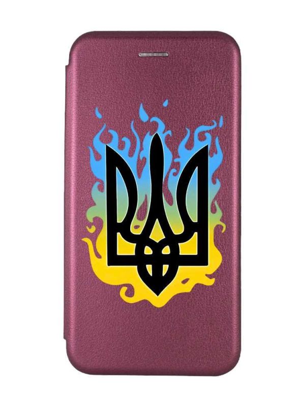 Чохол книжка з малюнком для Samsung Galaxy A12 Бордовий :: Тризуб Полум'я (принт 257)