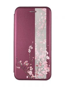 Чохол-книжка з малюнком для Apple iPhone XR Бордовий :: Сакура у цвіті (принт 286)