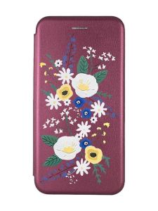 Чохол-книжка з малюнком для Apple iPhone XR Бордовий :: Квіти. Акварель (принт 271)