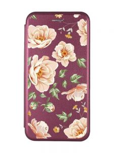Чохол-книжка з малюнком для iPhone 7, 8 Бордовий :: Квіти пастельні (принт 277)