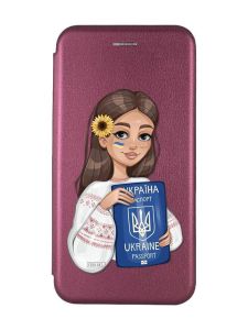 Чохол-книжка з малюнком для Samsung Galaxy S20 FE (G780) Бордовий :: Дівчина з паспортом (принт 12)