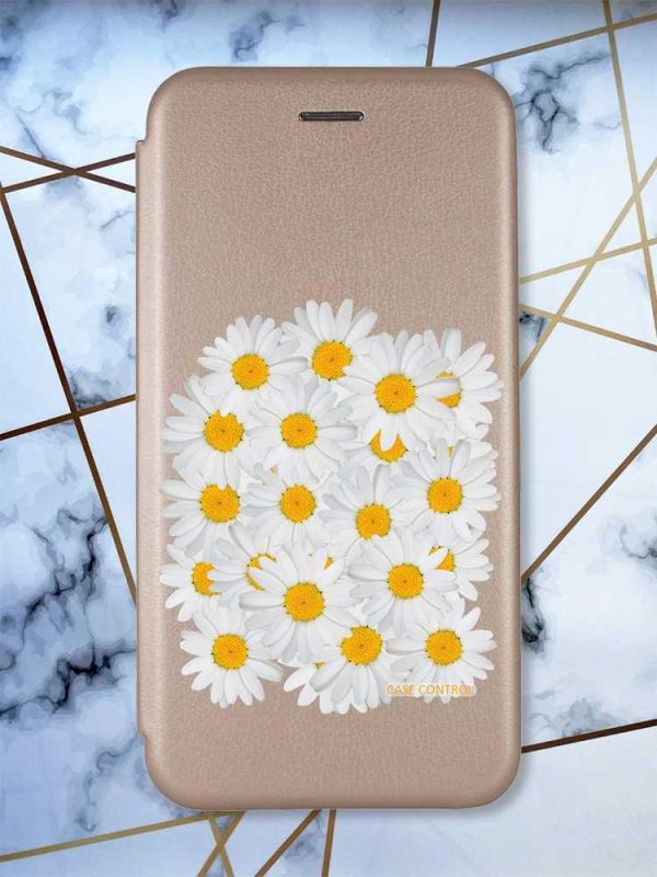 Чохол-книжка з малюнком на Xiaomi Redmi Note 9/10X Золотистий :: Букет ромашок (принт 40)
