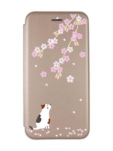 Чохол-книжка з малюнком на Xiaomi Redmi Note 9/10X Золотистий :: Котик і сакура (принт 283)