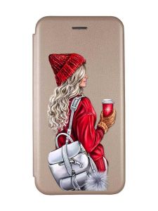 Чохол-книжка з малюнком на Xiaomi Redmi Note 9/10X Золотистий :: Дівчина з рюкзаком (принт 9)