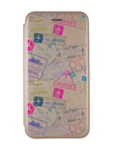 Чохол-книжка з малюнком на Xiaomi Redmi Note 9/10X Золотистий :: Подорожі. Штампи (принт 316)