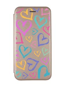 Чохол-книжка з малюнком на Xiaomi Redmi Note 9/10X Золотистий :: Різнокольорові сердечка (принт 332)